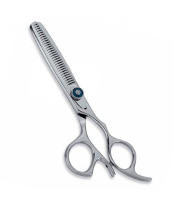 Thinning Scissor. Double Blade Teeth. Plastic Handle. Satin Finish.